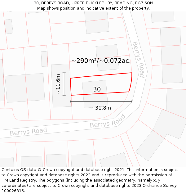 30, BERRYS ROAD, UPPER BUCKLEBURY, READING, RG7 6QN: Plot and title map
