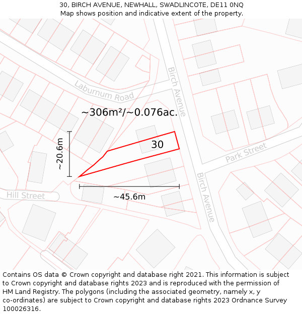 30, BIRCH AVENUE, NEWHALL, SWADLINCOTE, DE11 0NQ: Plot and title map