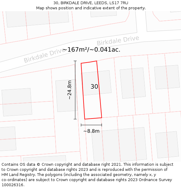 30, BIRKDALE DRIVE, LEEDS, LS17 7RU: Plot and title map