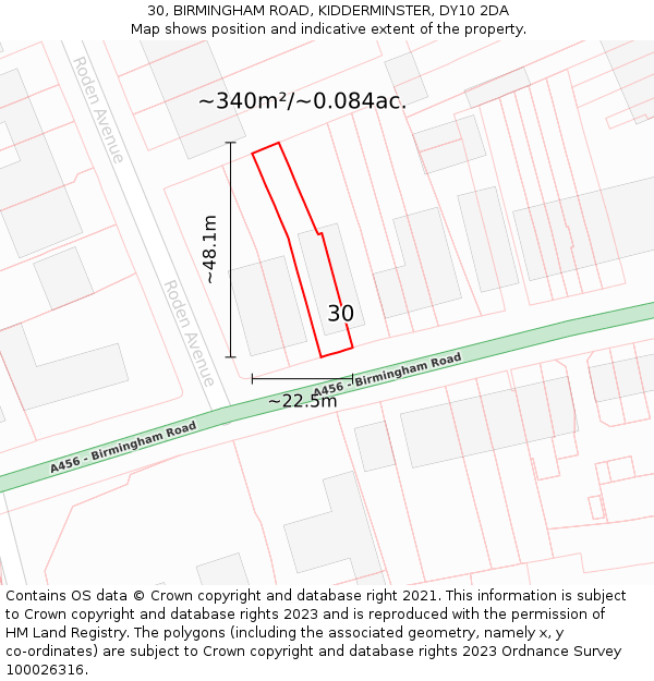 30, BIRMINGHAM ROAD, KIDDERMINSTER, DY10 2DA: Plot and title map