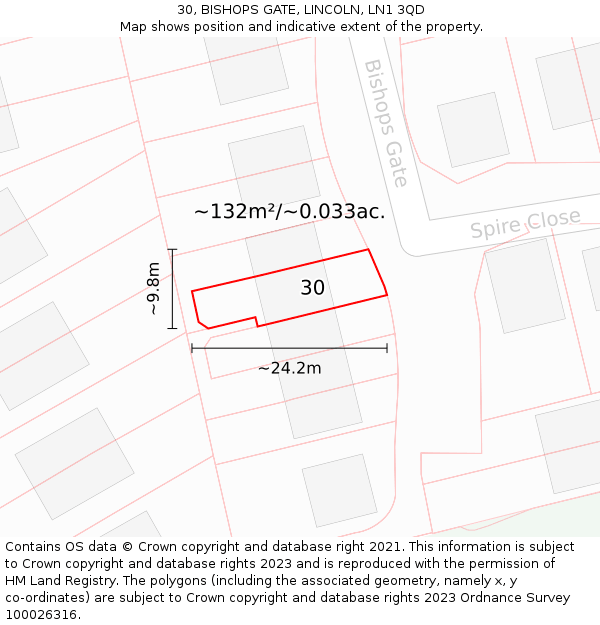 30, BISHOPS GATE, LINCOLN, LN1 3QD: Plot and title map