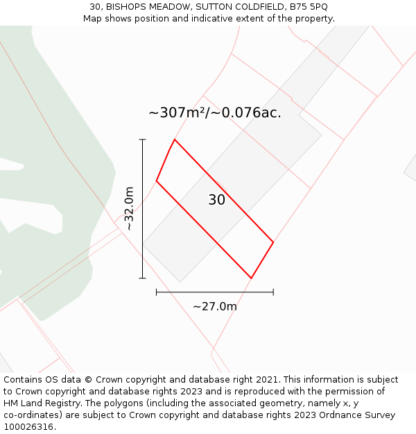 30, BISHOPS MEADOW, SUTTON COLDFIELD, B75 5PQ: Plot and title map