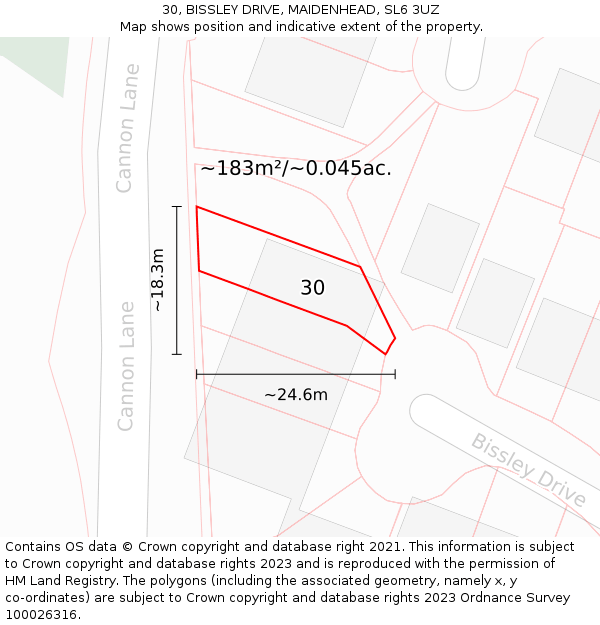 30, BISSLEY DRIVE, MAIDENHEAD, SL6 3UZ: Plot and title map