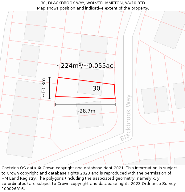 30, BLACKBROOK WAY, WOLVERHAMPTON, WV10 8TB: Plot and title map