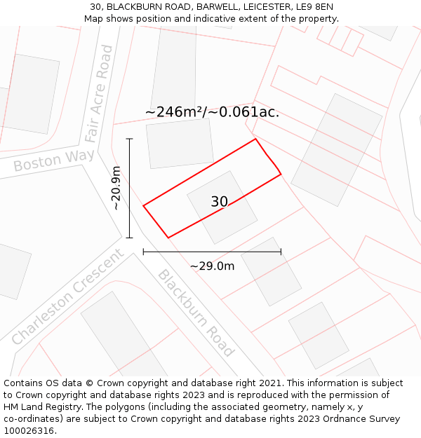 30, BLACKBURN ROAD, BARWELL, LEICESTER, LE9 8EN: Plot and title map