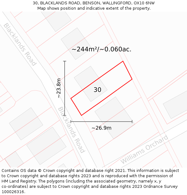 30, BLACKLANDS ROAD, BENSON, WALLINGFORD, OX10 6NW: Plot and title map