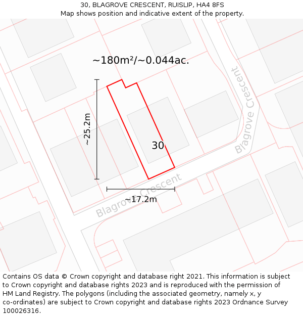 30, BLAGROVE CRESCENT, RUISLIP, HA4 8FS: Plot and title map