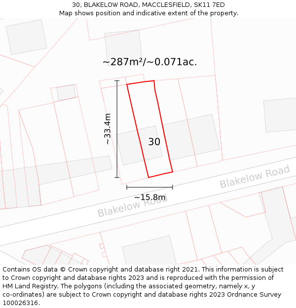 30, BLAKELOW ROAD, MACCLESFIELD, SK11 7ED: Plot and title map