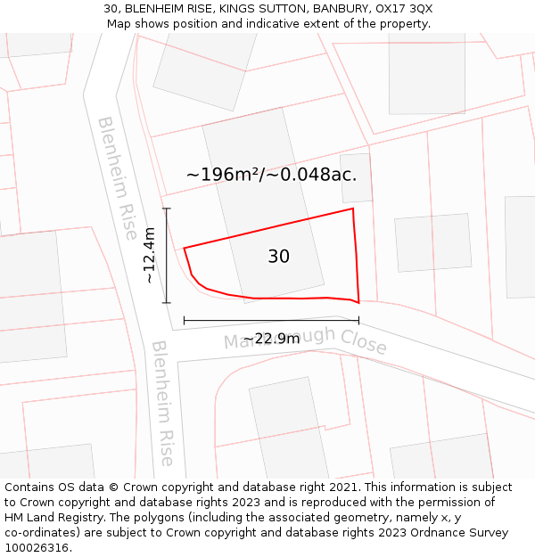 30, BLENHEIM RISE, KINGS SUTTON, BANBURY, OX17 3QX: Plot and title map