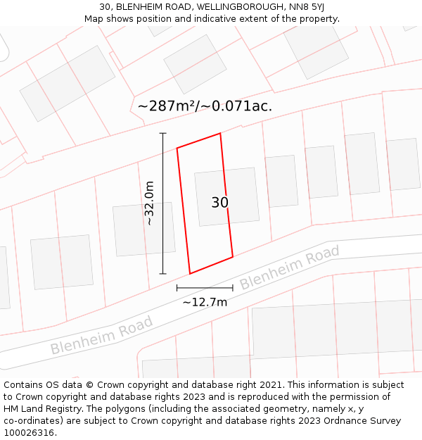 30, BLENHEIM ROAD, WELLINGBOROUGH, NN8 5YJ: Plot and title map