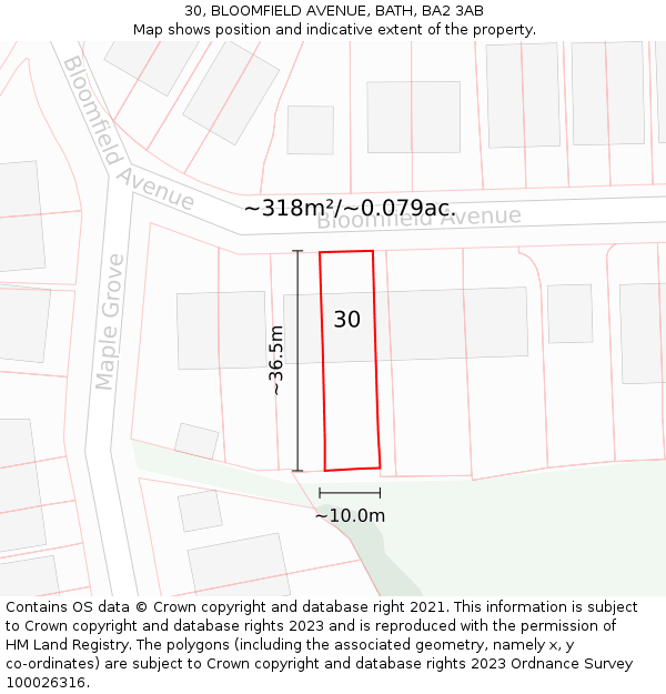 30, BLOOMFIELD AVENUE, BATH, BA2 3AB: Plot and title map