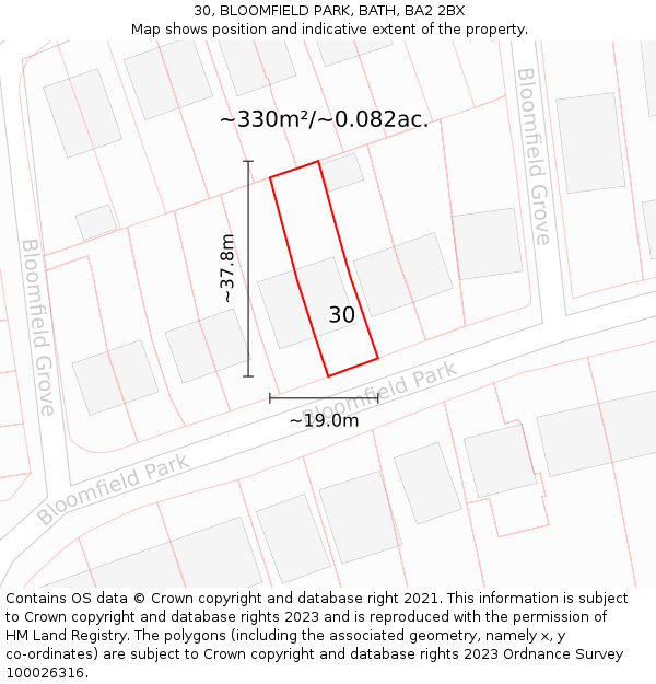 30, BLOOMFIELD PARK, BATH, BA2 2BX: Plot and title map