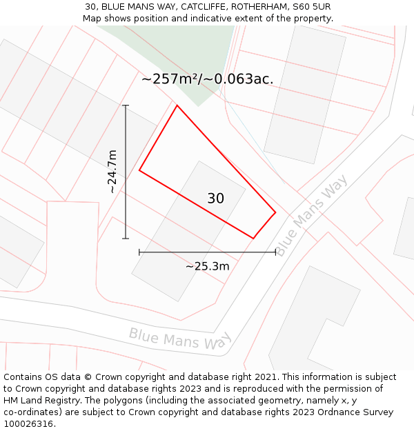 30, BLUE MANS WAY, CATCLIFFE, ROTHERHAM, S60 5UR: Plot and title map