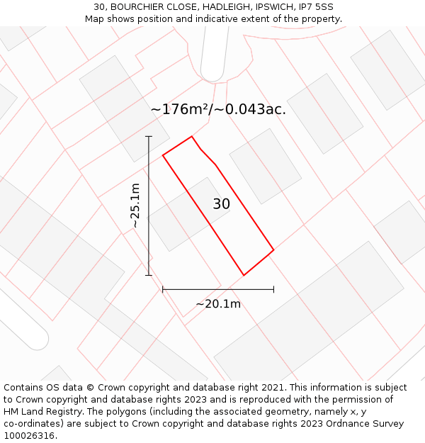 30, BOURCHIER CLOSE, HADLEIGH, IPSWICH, IP7 5SS: Plot and title map