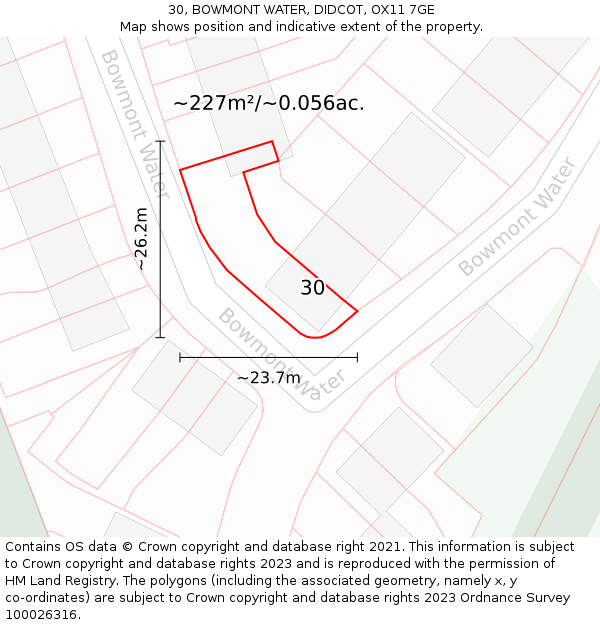 30, BOWMONT WATER, DIDCOT, OX11 7GE: Plot and title map