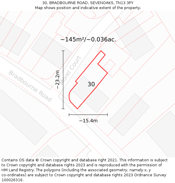 30, BRADBOURNE ROAD, SEVENOAKS, TN13 3PY: Plot and title map