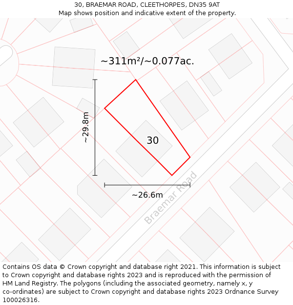 30, BRAEMAR ROAD, CLEETHORPES, DN35 9AT: Plot and title map