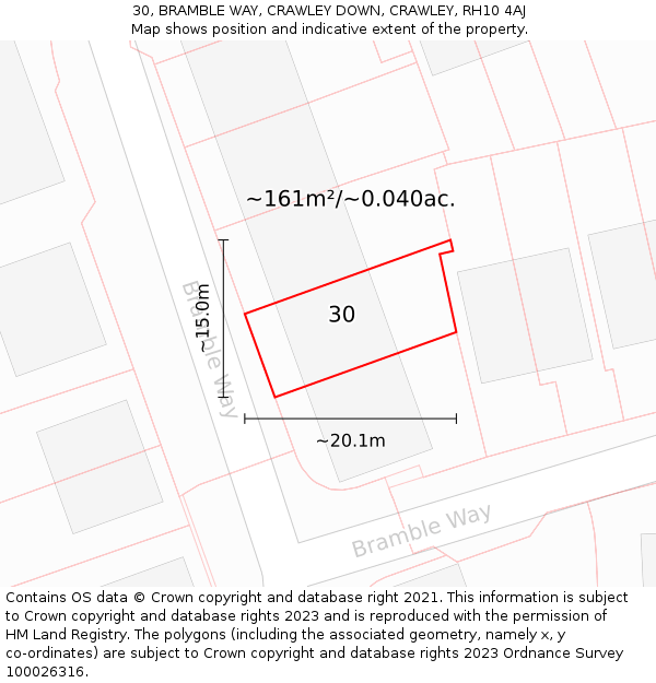 30, BRAMBLE WAY, CRAWLEY DOWN, CRAWLEY, RH10 4AJ: Plot and title map