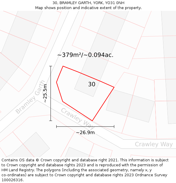 30, BRAMLEY GARTH, YORK, YO31 0NH: Plot and title map