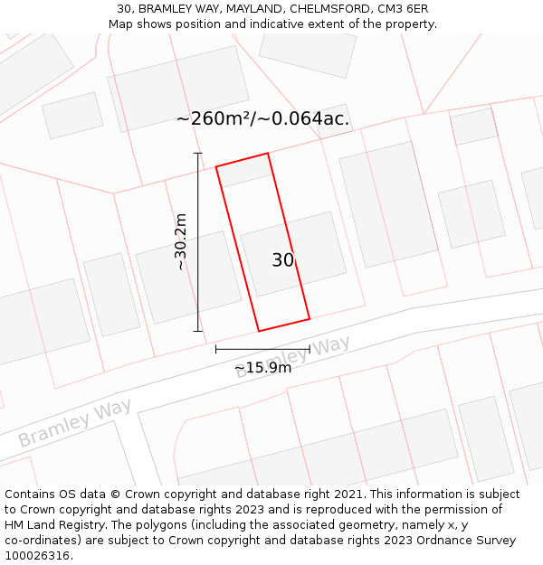 30, BRAMLEY WAY, MAYLAND, CHELMSFORD, CM3 6ER: Plot and title map