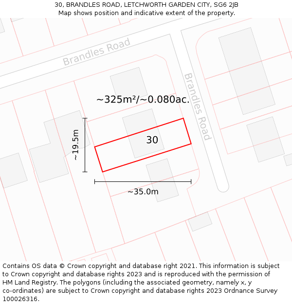 30, BRANDLES ROAD, LETCHWORTH GARDEN CITY, SG6 2JB: Plot and title map