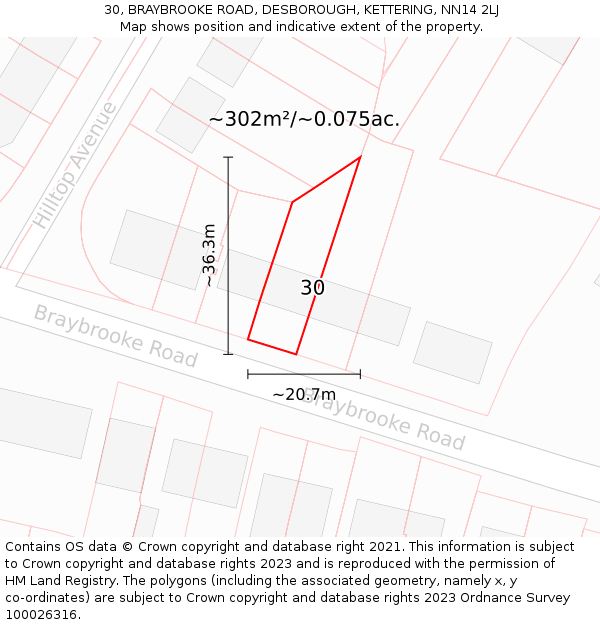 30, BRAYBROOKE ROAD, DESBOROUGH, KETTERING, NN14 2LJ: Plot and title map