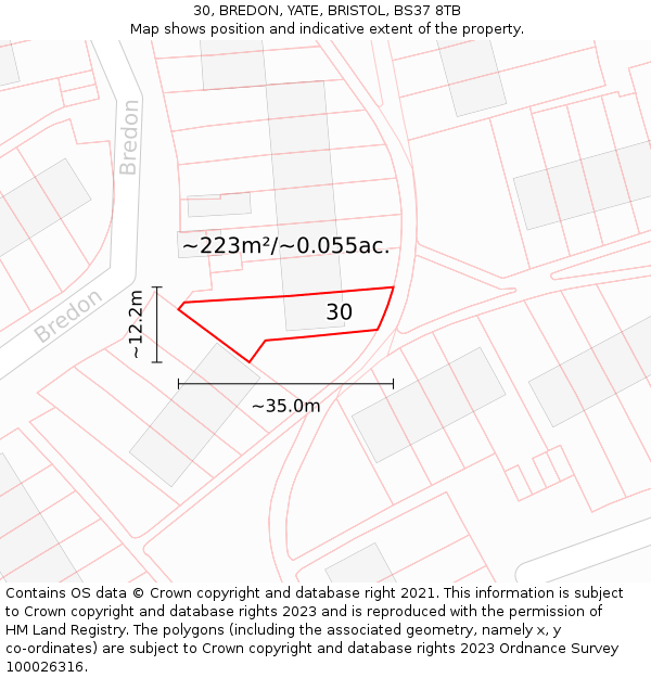 30, BREDON, YATE, BRISTOL, BS37 8TB: Plot and title map