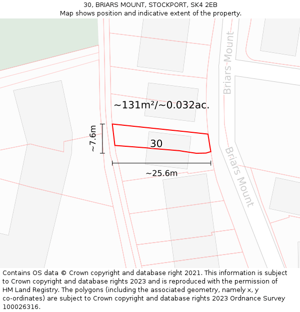 30, BRIARS MOUNT, STOCKPORT, SK4 2EB: Plot and title map