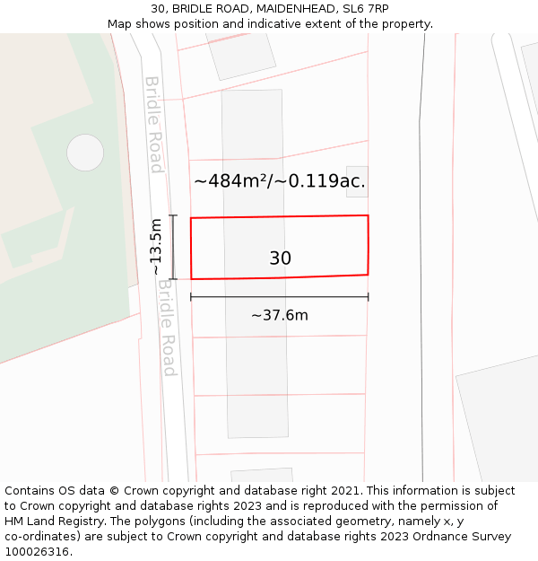 30, BRIDLE ROAD, MAIDENHEAD, SL6 7RP: Plot and title map