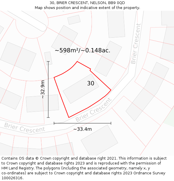 30, BRIER CRESCENT, NELSON, BB9 0QD: Plot and title map