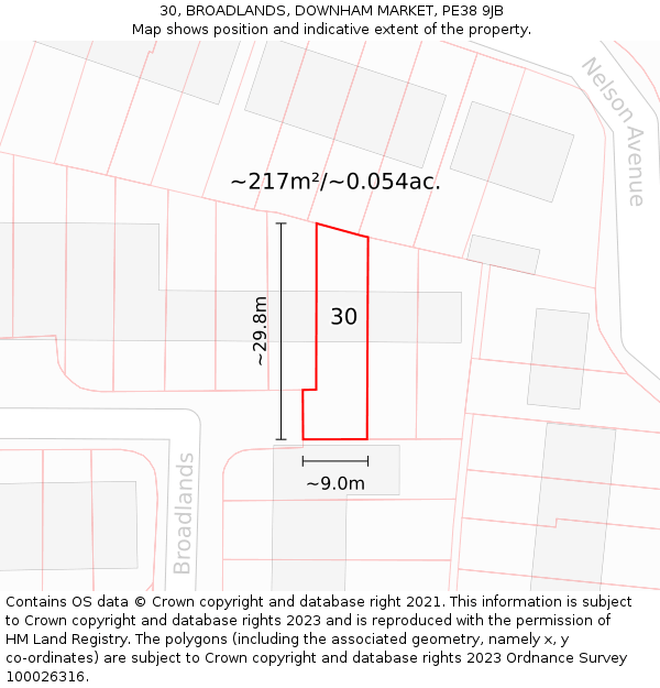 30, BROADLANDS, DOWNHAM MARKET, PE38 9JB: Plot and title map