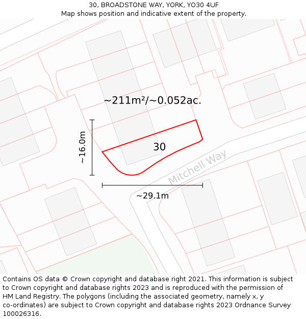 30, BROADSTONE WAY, YORK, YO30 4UF: Plot and title map