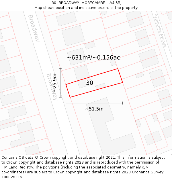 30, BROADWAY, MORECAMBE, LA4 5BJ: Plot and title map