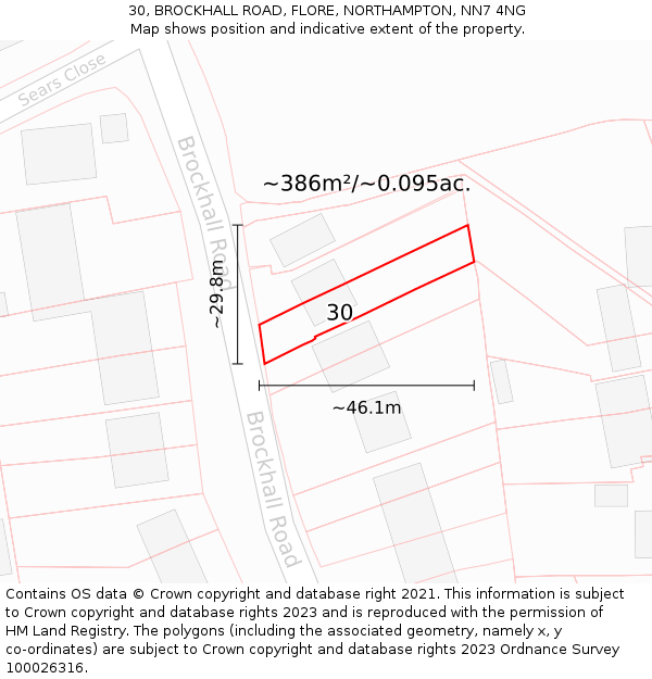 30, BROCKHALL ROAD, FLORE, NORTHAMPTON, NN7 4NG: Plot and title map