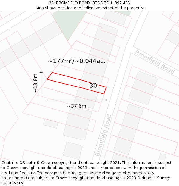 30, BROMFIELD ROAD, REDDITCH, B97 4PN: Plot and title map