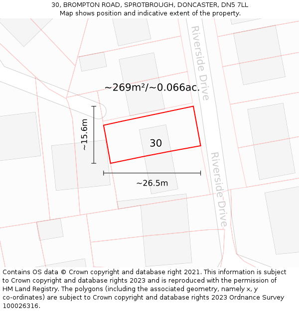 30, BROMPTON ROAD, SPROTBROUGH, DONCASTER, DN5 7LL: Plot and title map
