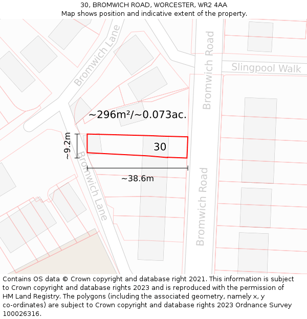 30, BROMWICH ROAD, WORCESTER, WR2 4AA: Plot and title map