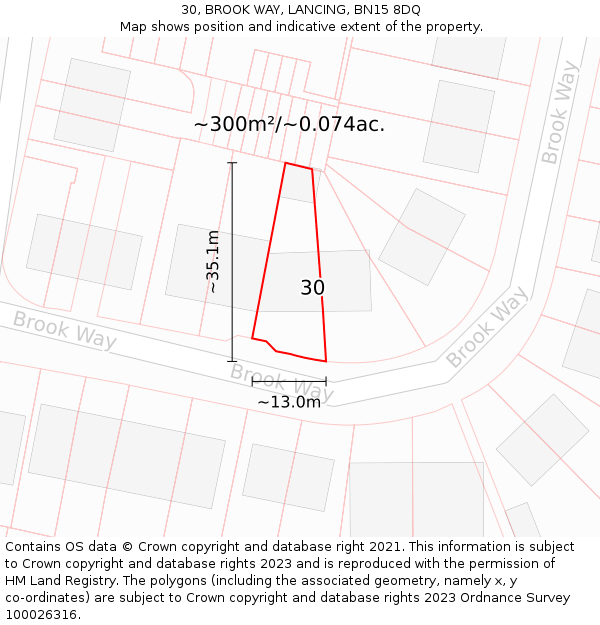 30, BROOK WAY, LANCING, BN15 8DQ: Plot and title map