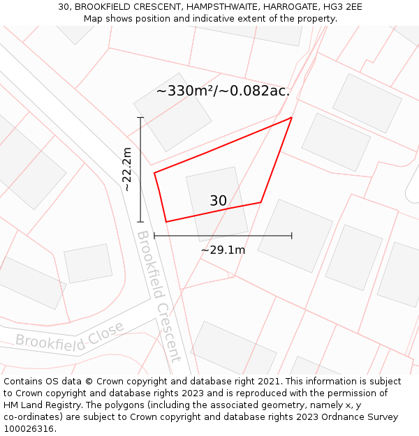 30, BROOKFIELD CRESCENT, HAMPSTHWAITE, HARROGATE, HG3 2EE: Plot and title map