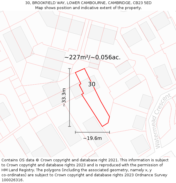 30, BROOKFIELD WAY, LOWER CAMBOURNE, CAMBRIDGE, CB23 5ED: Plot and title map