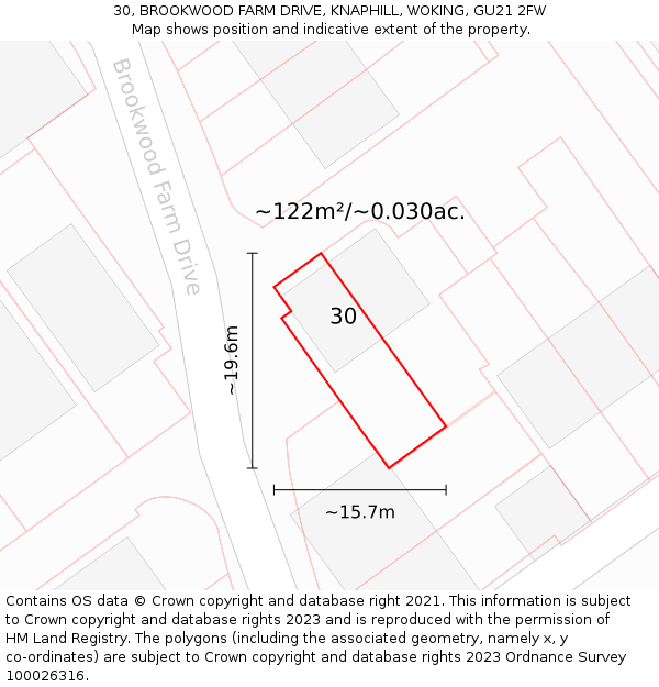 30, BROOKWOOD FARM DRIVE, KNAPHILL, WOKING, GU21 2FW: Plot and title map