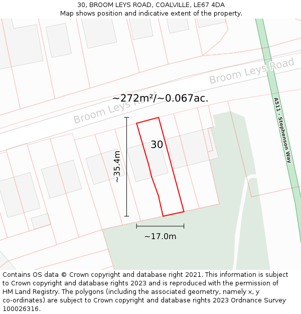 30, BROOM LEYS ROAD, COALVILLE, LE67 4DA: Plot and title map