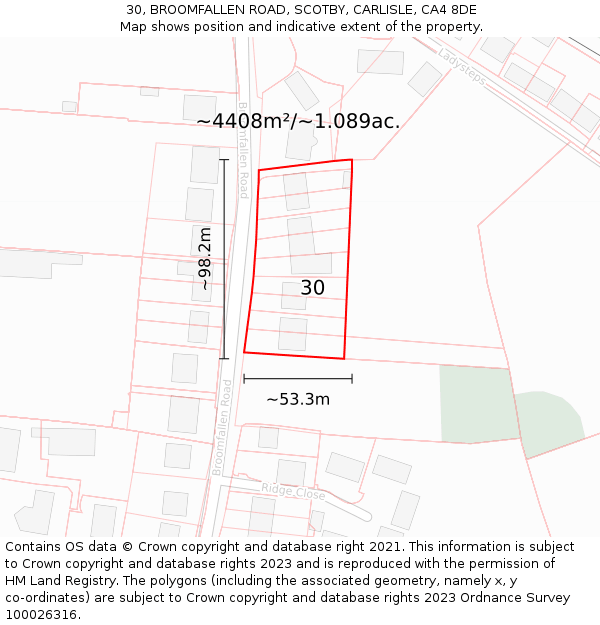 30, BROOMFALLEN ROAD, SCOTBY, CARLISLE, CA4 8DE: Plot and title map