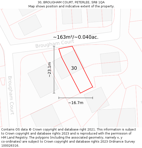 30, BROUGHAM COURT, PETERLEE, SR8 1QA: Plot and title map