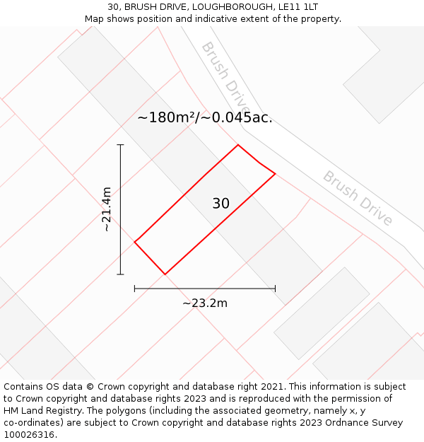 30, BRUSH DRIVE, LOUGHBOROUGH, LE11 1LT: Plot and title map