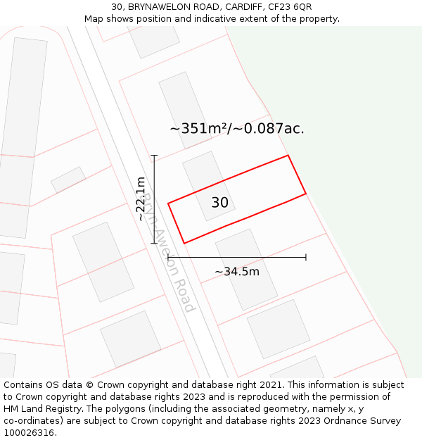 30, BRYNAWELON ROAD, CARDIFF, CF23 6QR: Plot and title map