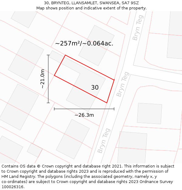 30, BRYNTEG, LLANSAMLET, SWANSEA, SA7 9SZ: Plot and title map