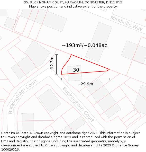 30, BUCKINGHAM COURT, HARWORTH, DONCASTER, DN11 8NZ: Plot and title map