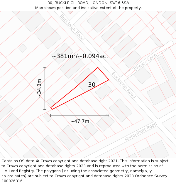 30, BUCKLEIGH ROAD, LONDON, SW16 5SA: Plot and title map
