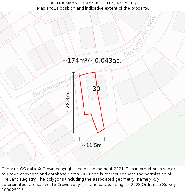 30, BUCKMASTER WAY, RUGELEY, WS15 1FQ: Plot and title map